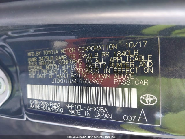 Toyota Prius C Three 2018 JTDKDTB34J1606967 Image 9