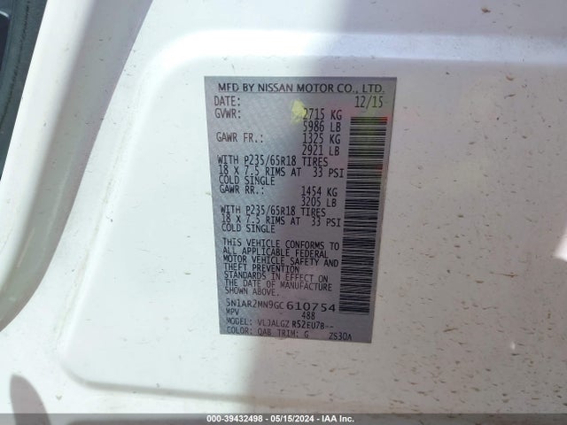 Nissan Pathfinder Sl 2016 5N1AR2MN9GC610754 Image 9