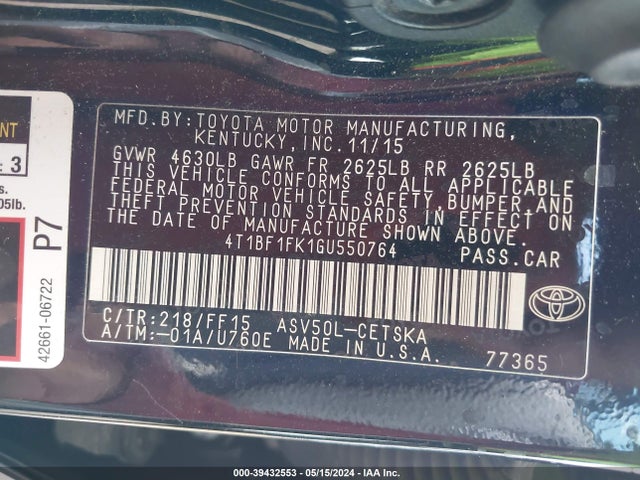 Toyota CAMRY SE 2016 4T1BF1FK1GU550764 Image 9