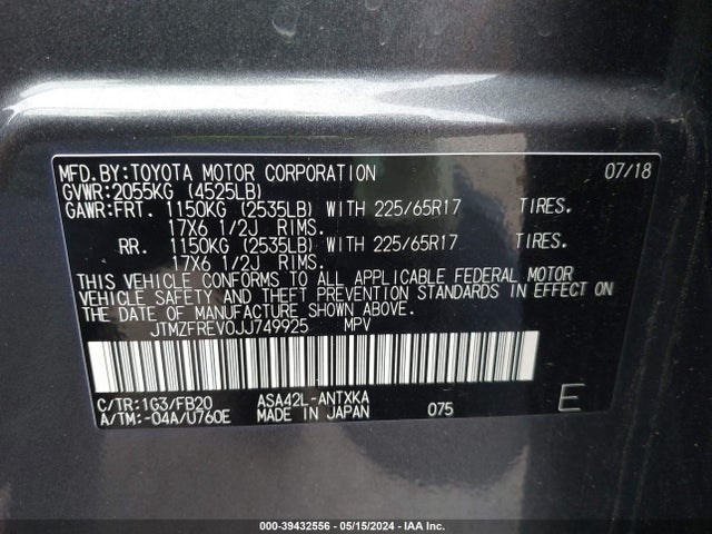 Toyota RAV4 LE 2018 JTMZFREV0JJ749925 Image 9