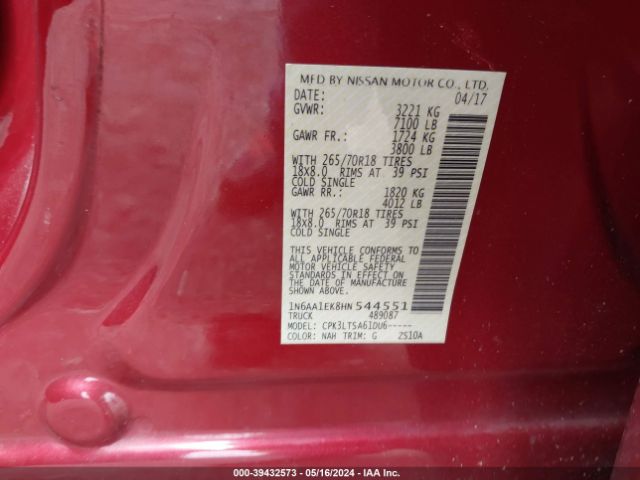 1N6AA1EK8HN544551 Nissan TITAN SV