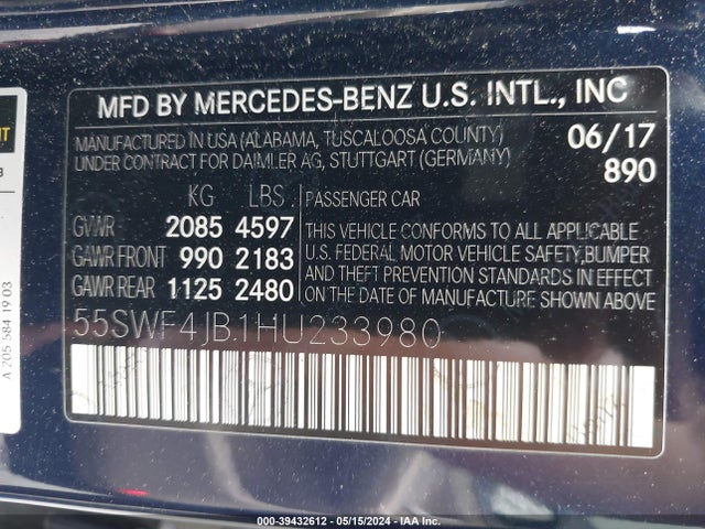 55SWF4JB1HU233980 Mercedes-Benz C 300 Luxury/sport