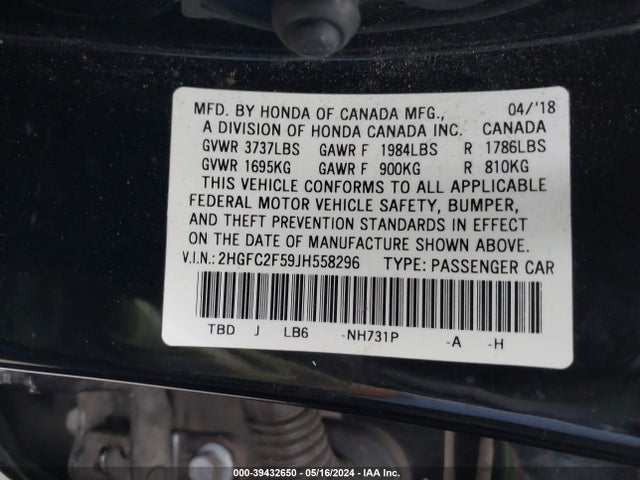 Honda Civic Lx 2018 2HGFC2F59JH558296 Image 9
