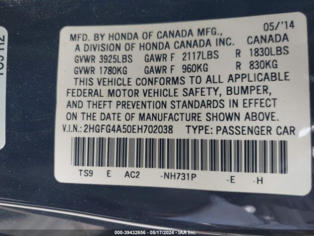 2HGFG4A50EH702038 Honda CIVIC SI