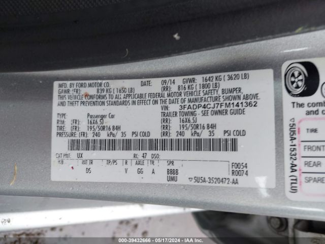 3FADP4CJ7FM141362 Ford Fiesta Titanium