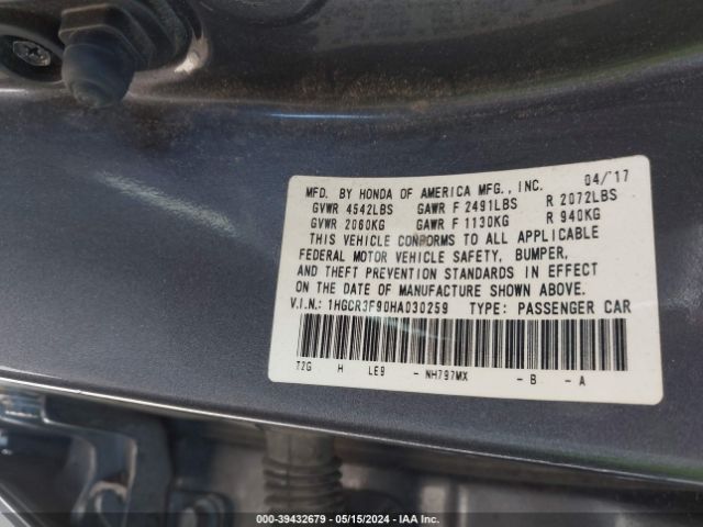 1HGCR3F90HA030259 Honda Accord Touring V6