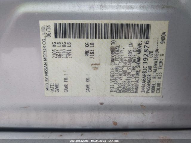 1N4AA6AP8JC392876 Nissan Maxima 3.5 Sl