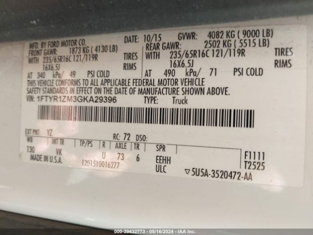 1FTYR1ZM3GKA29396 Ford Transit-250
