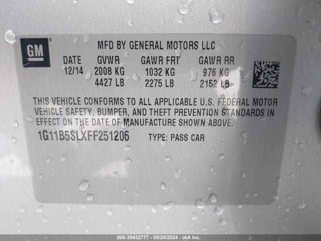 Chevrolet MALIBU LS 2015 1G11B5SLXFF251206 Image 9