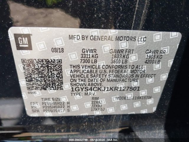 1GYS4CKJ1KR127501 Cadillac Escalade Premium Luxury
