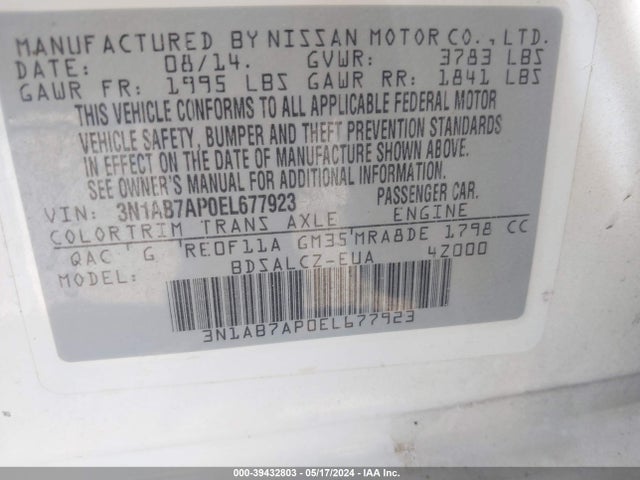 Nissan SENTRA S 2014 3N1AB7AP0EL677923 Image 9