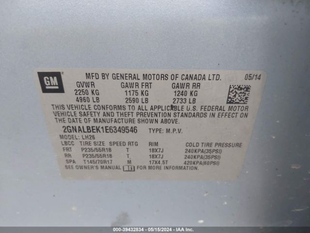 2GNALBEK1E6349546 Chevrolet EQUINOX 1LT
