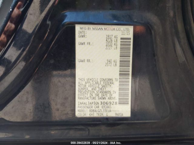 1N4AL3AP3GN306928 Nissan Altima 2.5/2.5 S/2.5 Sl/2.5 Sr/2.5 Sv