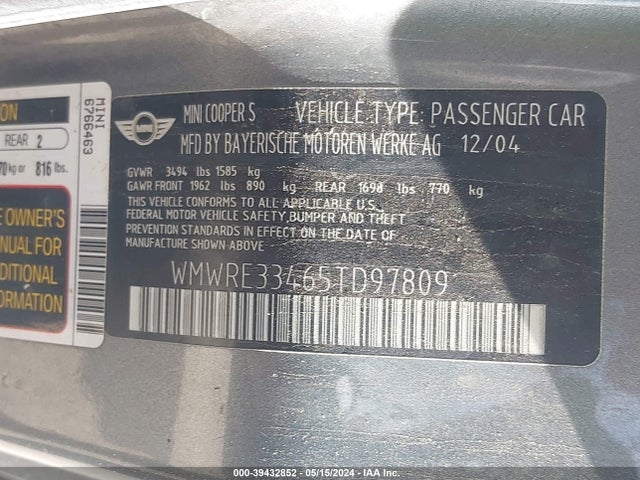 2005 MINI COOPER S WMWRE33465TD97809 Photo 8