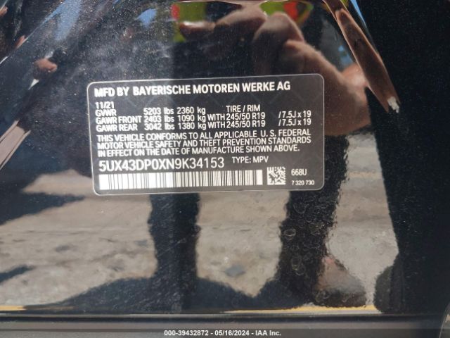 5UX43DP0XN9K34153 BMW X3 Sdrive30i