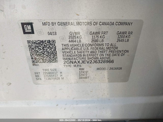 Chevrolet EQUINOX LT 2018 2GNAXJEV2J6328966 Image 9