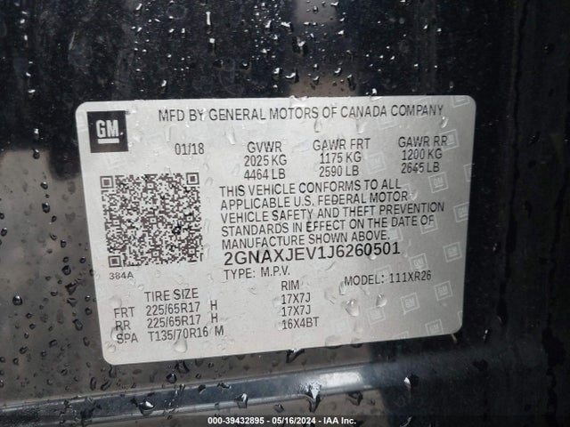 Chevrolet EQUINOX LT 2018 2GNAXJEV1J6260501 Image 9
