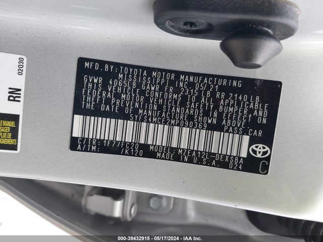 Toyota COROLLA SE 2021 5YFS4MCE2MP090369 Image 9