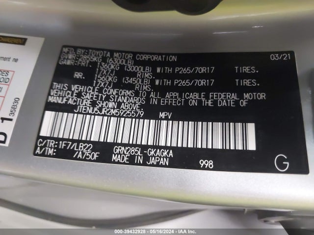 Toyota 4runner Sr5 Premium 2021 JTENU5JR2M5925579 Image 9