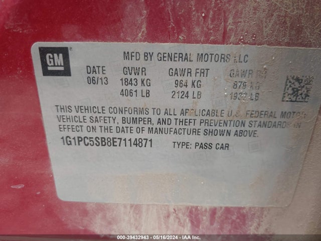 Chevrolet Cruze 1lt Auto 2014 1G1PC5SB8E7114871 Image 9