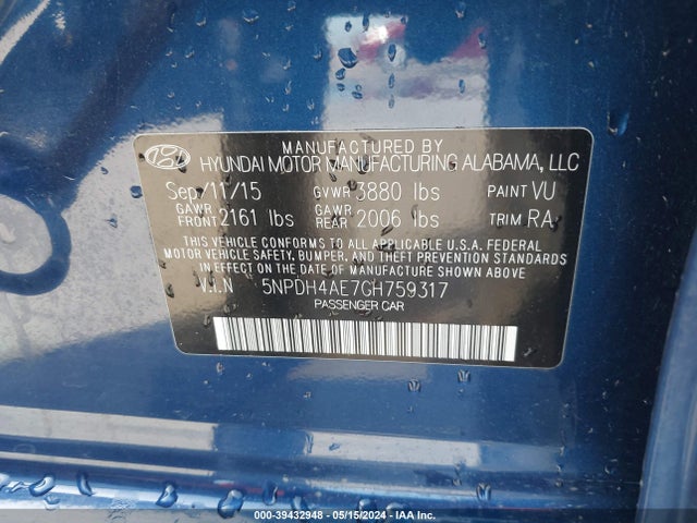 Hyundai ELANTRA SE 2016 5NPDH4AE7GH759317 Image 9