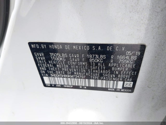 Honda FIT EX 2019 3HGGK5H89KM734797 Image 9