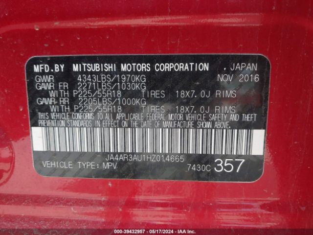 JA4AR3AU1HZ014665 Mitsubishi Outlander Sport 2.0 Es