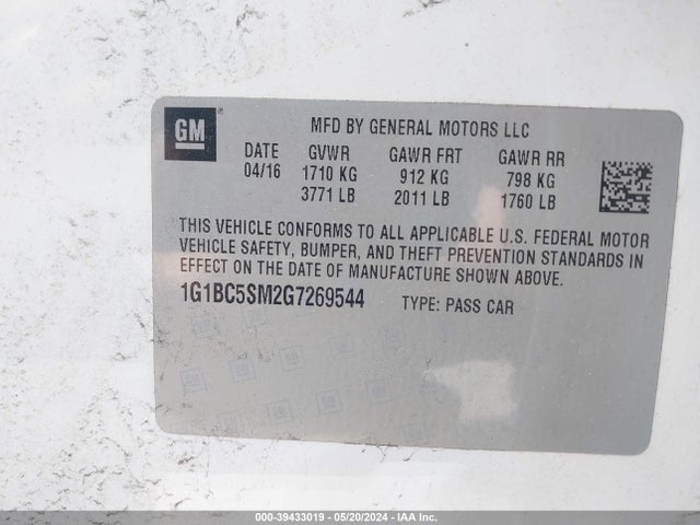 Chevrolet Cruze Ls Auto 2016 1G1BC5SM2G7269544 Image 9