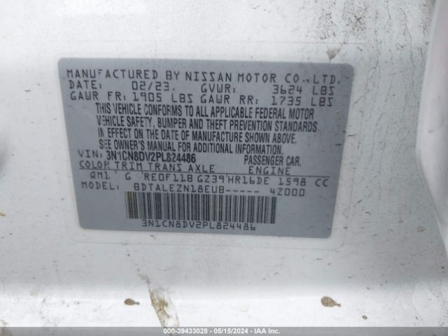 3N1CN8DV2PL824486 Nissan Versa 1.6 S Xtronic Cvt