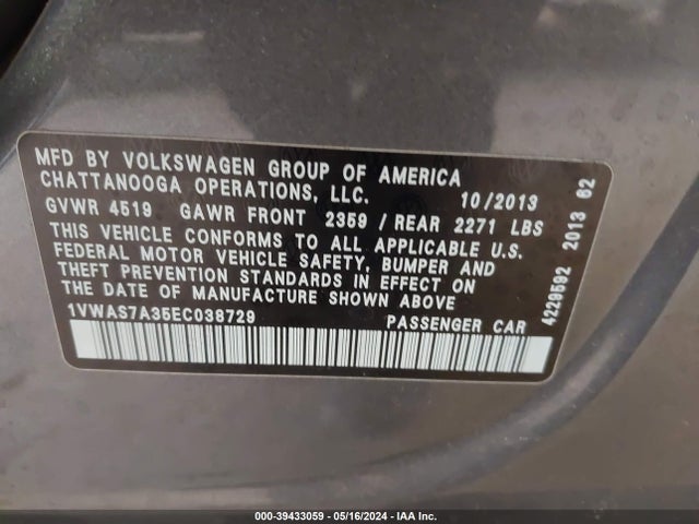 Volkswagen Passat 1.8t Wolfsburg Edition 2014 1VWAS7A35EC038729 Image 9