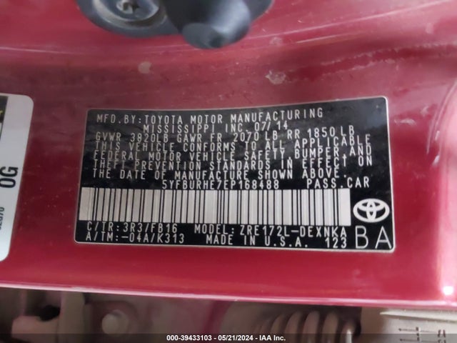 Toyota COROLLA LE 2014 5YFBURHE7EP168488 Image 9