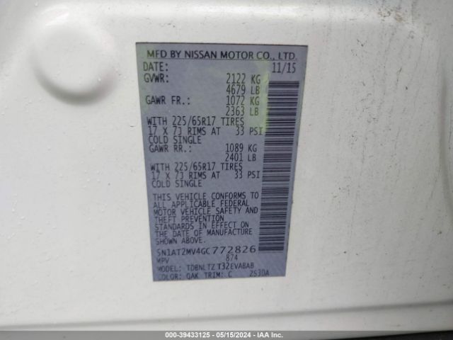 5N1AT2MV4GC772826 Nissan ROGUE SV