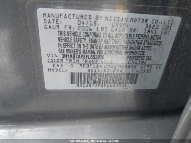 3N1AB7AP8FL653936 Nissan Sentra Fe+ S/s/sl/sr/sv
