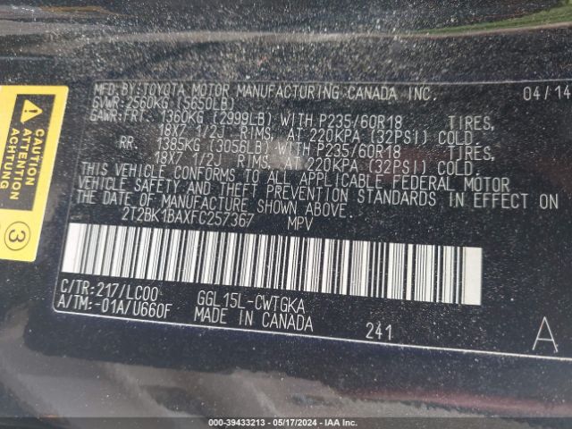 2T2BK1BAXFC257367 Lexus RX 350