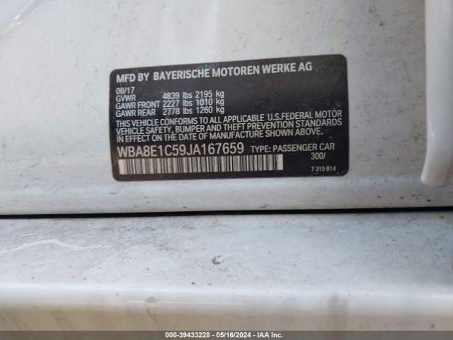 WBA8E1C59JA167659 BMW 330e Iperformance