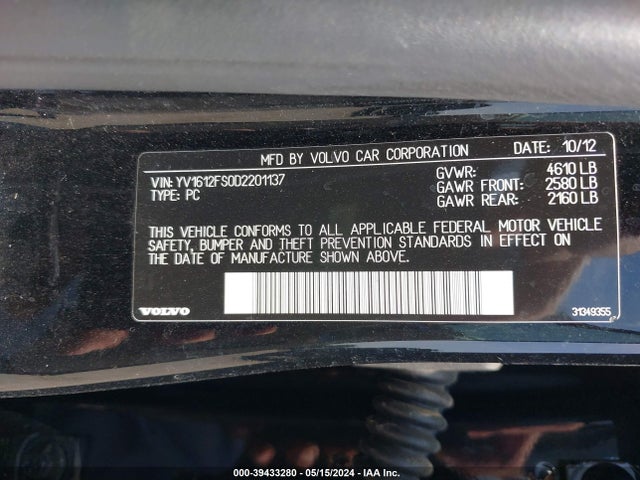Aukcja sprzedaży 2013 Volvo S60 T5/t5 Platinum/t5 Premier/t5 Premier Plus, vin: YV1612FS0D2201137, numer aukcji: 39433280