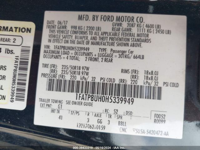 1FATP8UH0H5339949 Ford Mustang Ecoboost Premium