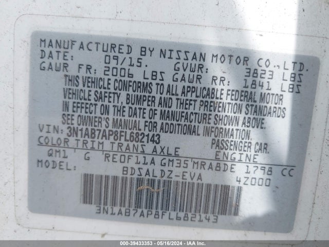Nissan SENTRA SV 2015 3N1AB7AP8FL682143 Image 9