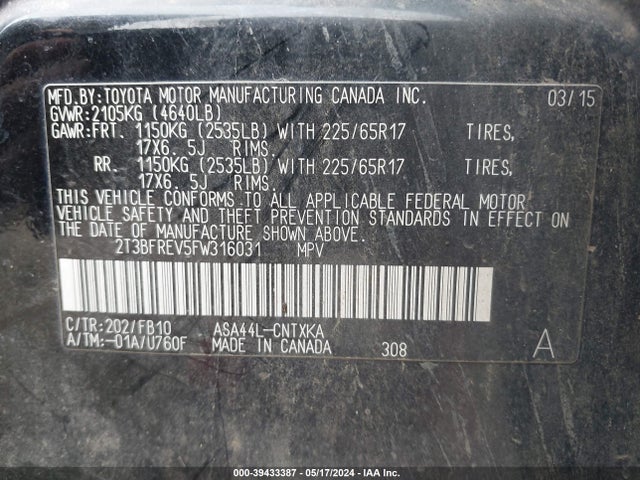 Toyota RAV4 LE 2015 2T3BFREV5FW316031 Image 9