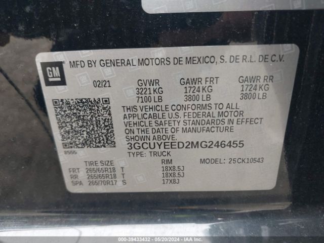 3GCUYEED2MG246455 Chevrolet Silverado 1500 4wd  Short Bed Rst