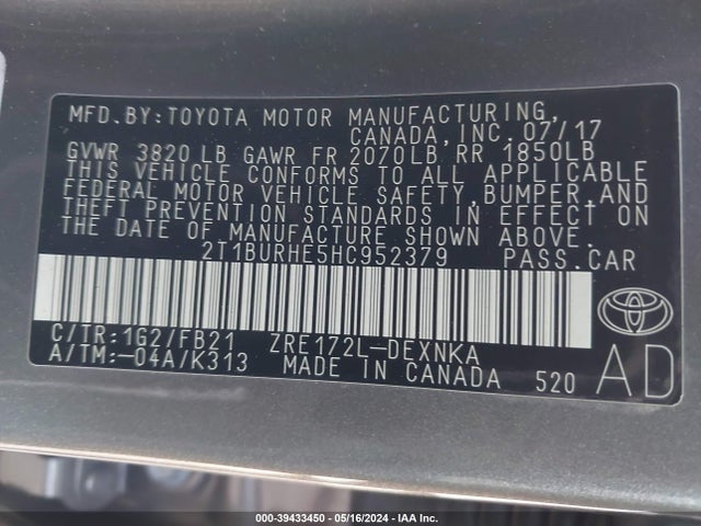 Toyota COROLLA LE 2017 2T1BURHE5HC952379 Image 9