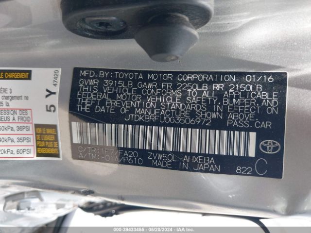 JTDKBRFU0G3506972 Toyota Prius Two