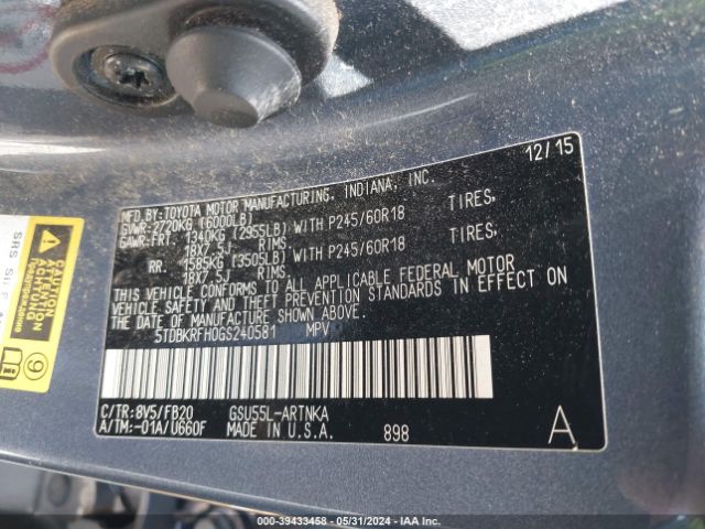 5TDBKRFH0GS240581 Toyota Highlander Le V6
