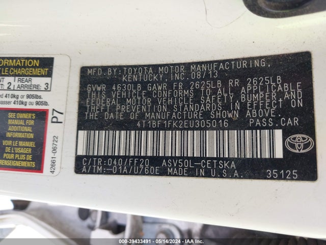 Toyota CAMRY SE 2014 4T1BF1FK2EU305016 Image 9