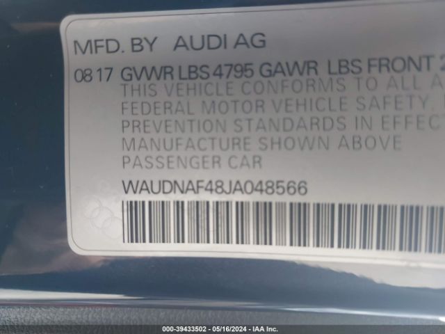 WAUDNAF48JA048566 Audi A4 2.0t Premium/2.0t Tech Premium