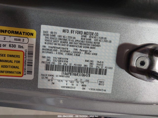 Ford Mustang Ecoboost Fastback 2024 1FA6P8TH6R5106478 Image 9