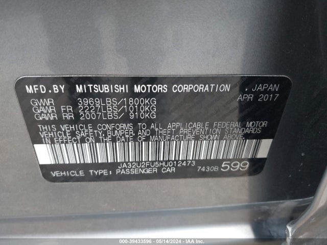 Mitsubishi Lancer Le 2017 JA32U2FU5HU012473 Image 9