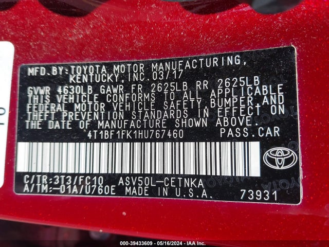 Toyota CAMRY LE 2017 4T1BF1FK1HU767460 Image 9