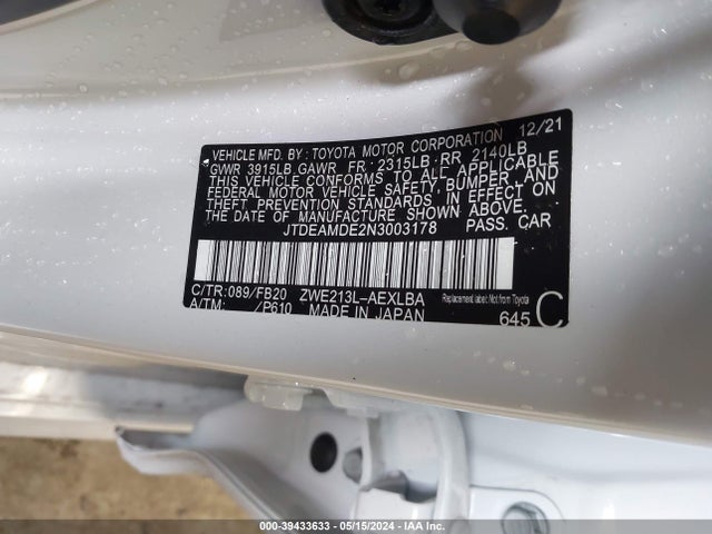 Toyota Corolla Hybrid Le 2022 JTDEAMDE2N3003178 Image 9