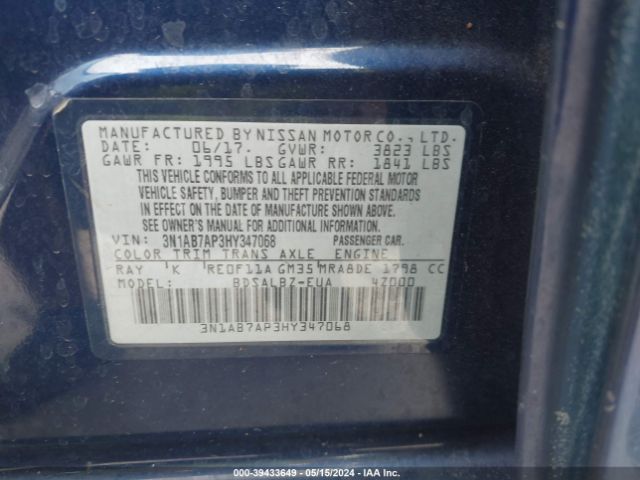 3N1AB7AP3HY347068 Nissan SENTRA S